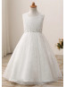 Ivory Lace Beaded Wedding Flower Girl Dress